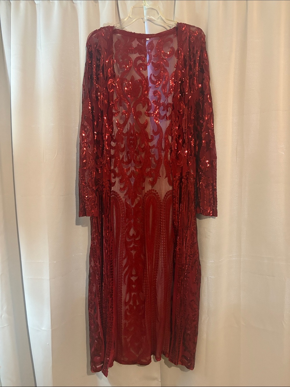 Source Unknown Long Sleeve Red Sequin Long Cardigan